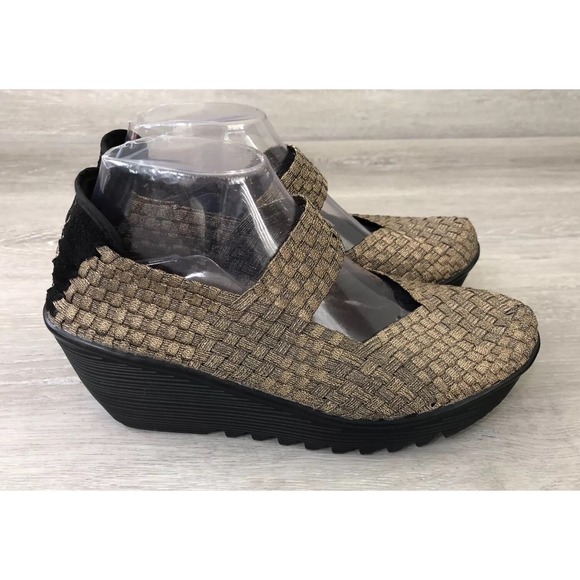 bernie mev. Shoes - Bernie Mev Catwalk Women's Mary Jane Wedge Bronze Textile 10 Elastic Comfort